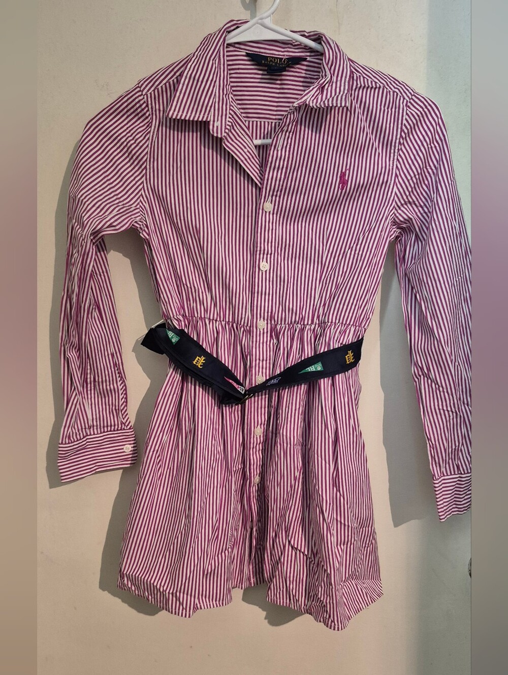 Polo by Ralph Lauren Pink & White Striped Button-Front Shirt Dress